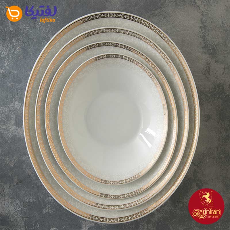 نمای بالای سرویس 30 پارچه چینی زرین وینچی طرح ریوا طلایی