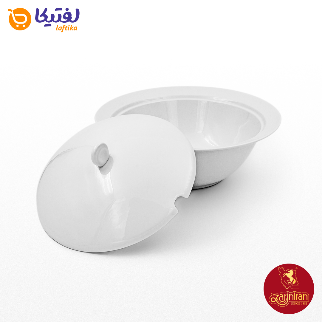 2 سوپ خوری چینی زرین ایتالیا اف سفید 1850 سی سی با شیار ملاقه