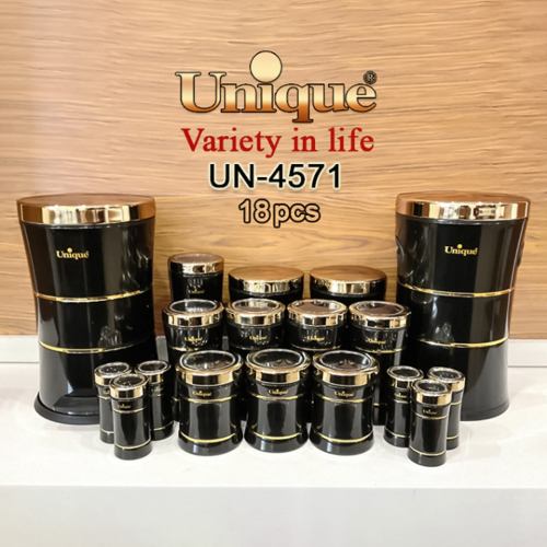 سرویس 18 پارچه کمر باریک خطی مشکی براق درب استیل یونیک UN-4571