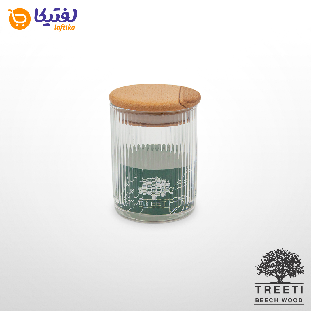 بانکه ادویه تیریتی G5106 شیشه ای با درب چوبی قطر 6 ارتفاع 8 تارا