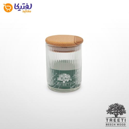 بانکه ادویه تیریتی G5106 شیشه ای با درب چوبی قطر 6 ارتفاع 8 تارا