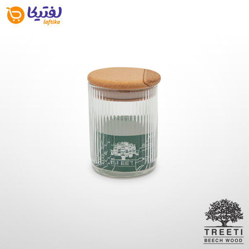 ظرف ادویه تیریتی G5106 شیشه ای با درب چوبی قطر 6 ارتفاع 8 تارا