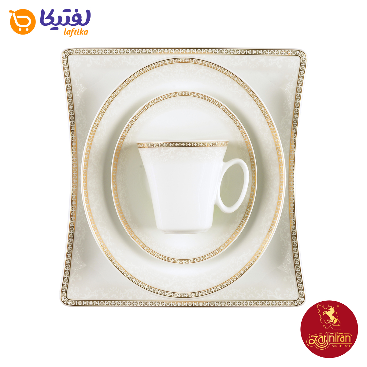 فنجان سرویس چینی زرین وینچی طرح ریوا طلایی 12 نفره