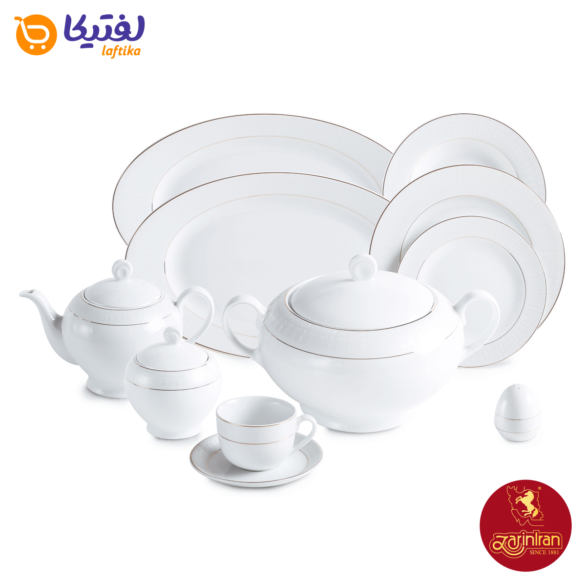 چینی زرین سرویس 12 نفره ایتالیا اف طرح سپیدصدف با بهترین کیفیت