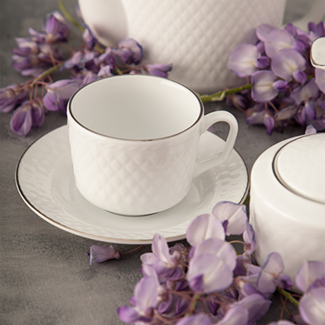 طرح فنجان و نعلبکی چینی زرین سرویس 12 نفره کامل رادیانس طرح سمن