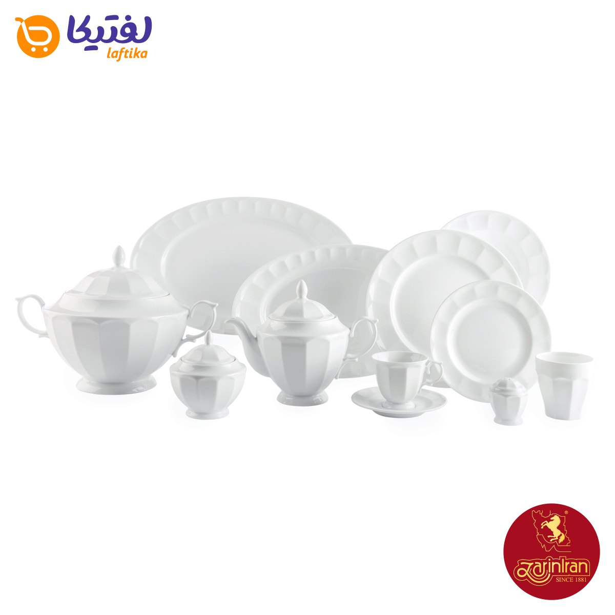 خرید چینی زرین سرویس 12 نفره نئوکلاسیک سفید