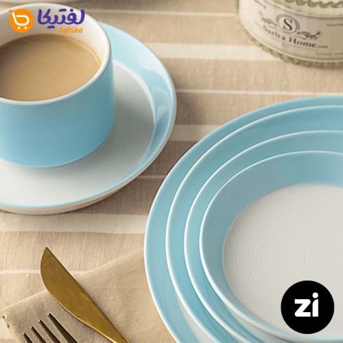 بشقاب تخت چینی زرین فرم اس پاستل آبی سایز 33