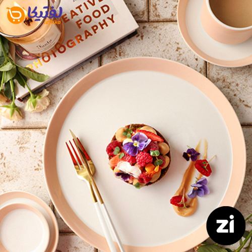بشقاب تخت چینی زرین فرم اس پاستل گلبهی سایز 33