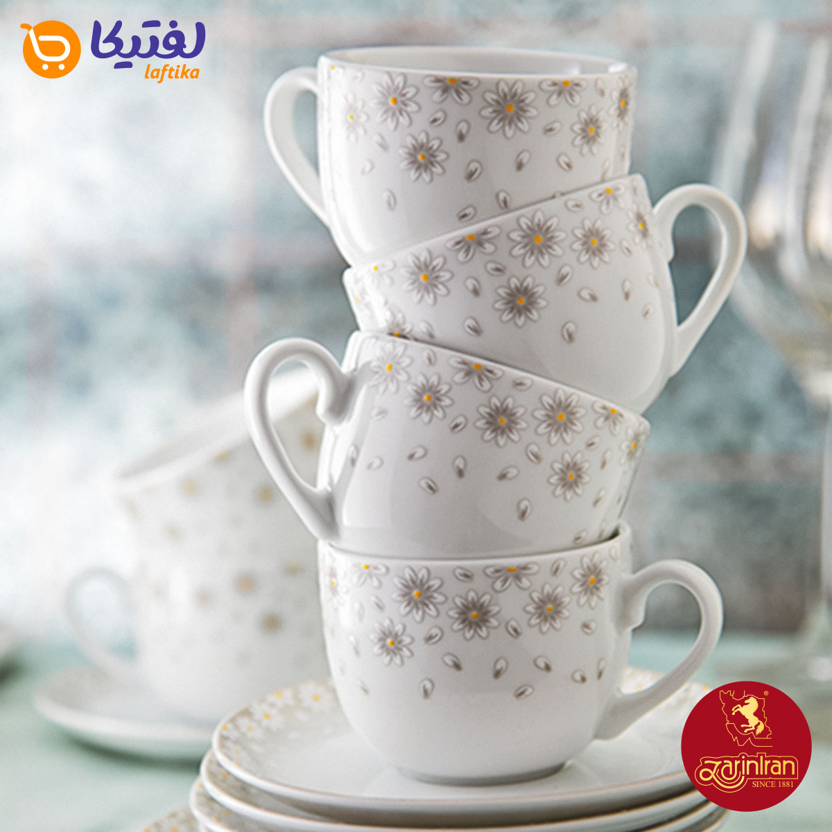 سرویس 12 پارچه چای خوری چینی زرین طرح کامومیلا