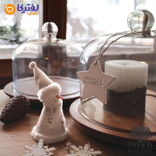 ظرف کیک چوبی لبه باریک پایه دار با درب شیشه ای تیریتی کوچک B3324