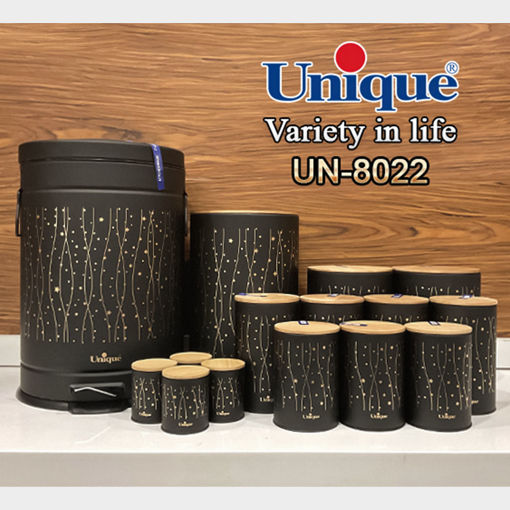 سرویس آشپزخانه یونیک 15 پارچه UN-8022 مشکی ستاره جنگلی درب بامبو