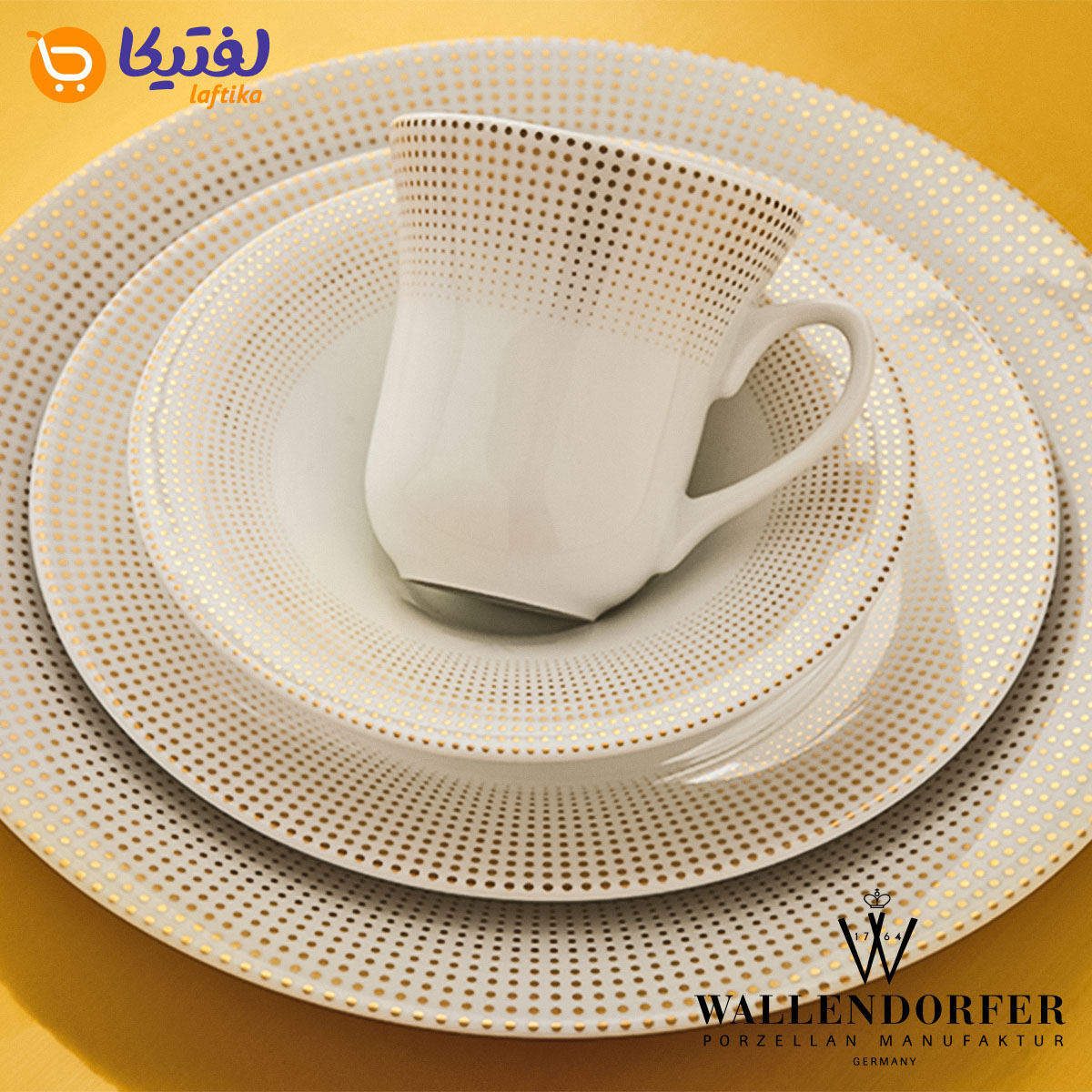 جزییات سرویس چینی والندورفر Wallendorfer شهرزاد طرح مریدین طلایی 12 نفره