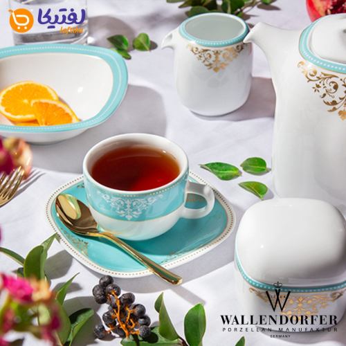 فنجان سرویس چینی والندورفر Wallendorfer کواترو طرح آرمیتاژ فیروزه ای 12 نفره