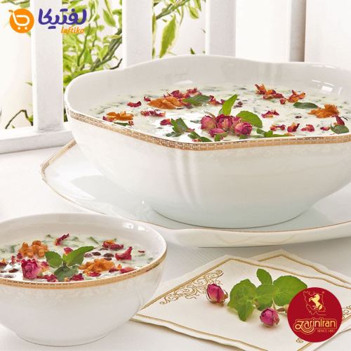 چینی زرین سرویس قاب و قدح هگزان طرح ریوا طلایی