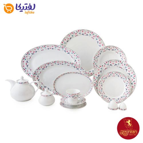 سرویس چینی زرین شهرزاد طرح باغستان با گلریزهای رنگین مینیمال