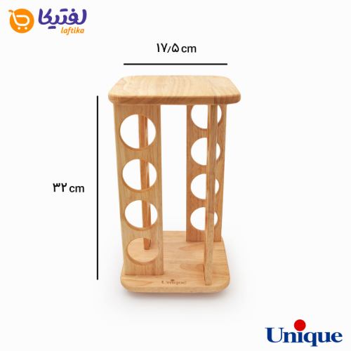ست جا ادویه ای گردان مربع چوبی یونیک 16 تایی UN-6112