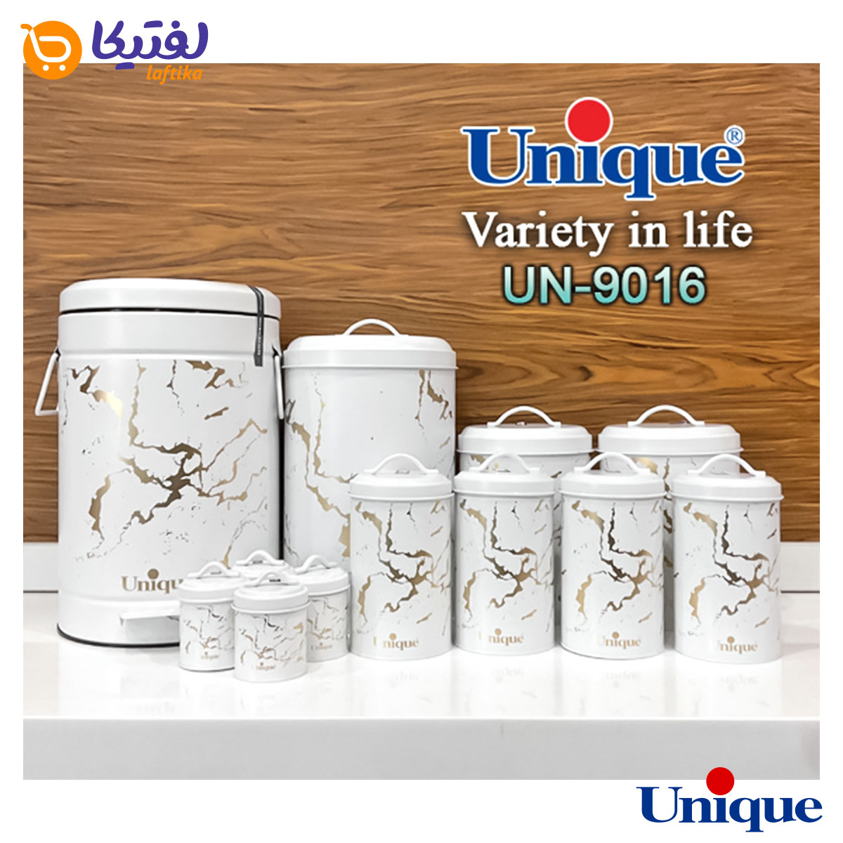 سرویس آشپزخانه یونیک فانتزی 8+4 پارچه سفید ماربل طلایی UN-9016