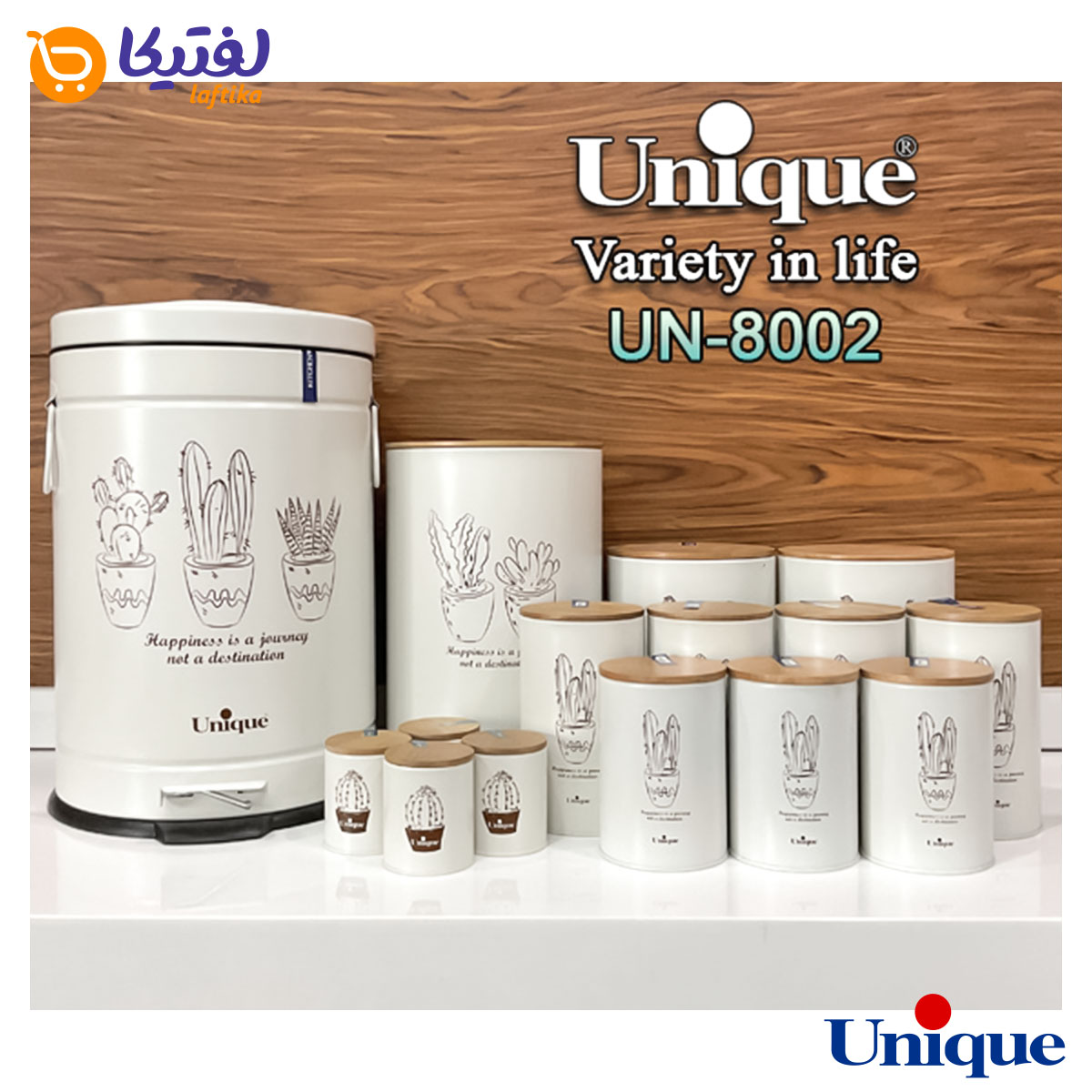 سرویس آشپزخانه یونیک 15 پارچه UN-8002 کرم کاکتوس درب بامبو