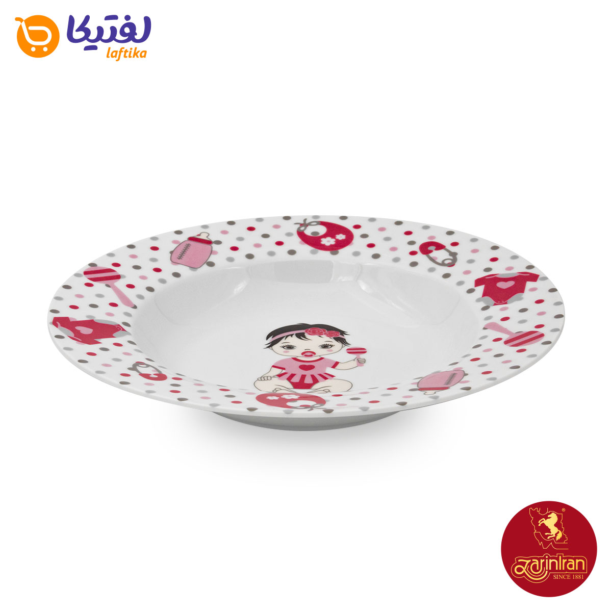 سرویس کودک چینی زرین طرح نیوبرن صورتی 5 پارچه با لیوان