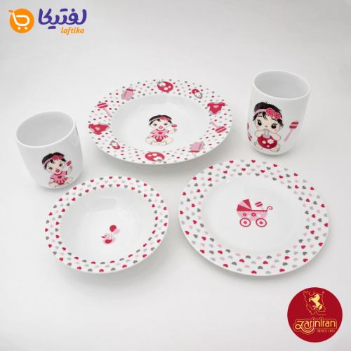 سرویس کودک چینی زرین طرح نیوبرن صورتی 5 پارچه با لیوان