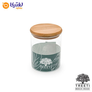 بانکه ادویه شیشه ای با درب چوبی تیریتی قطر 10 ارتفاع 10 مدل G 5010