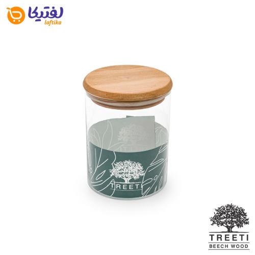 بانکه ادویه شیشه ای با درب چوبی تیریتی قطر 10 ارتفاع 10 مدل G 5010