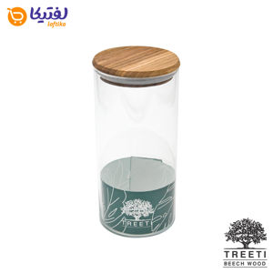 بانکه ادویه شیشه ای با درب چوبی تیریتی قطر 10 ارتفاع 20 مدل G 5012