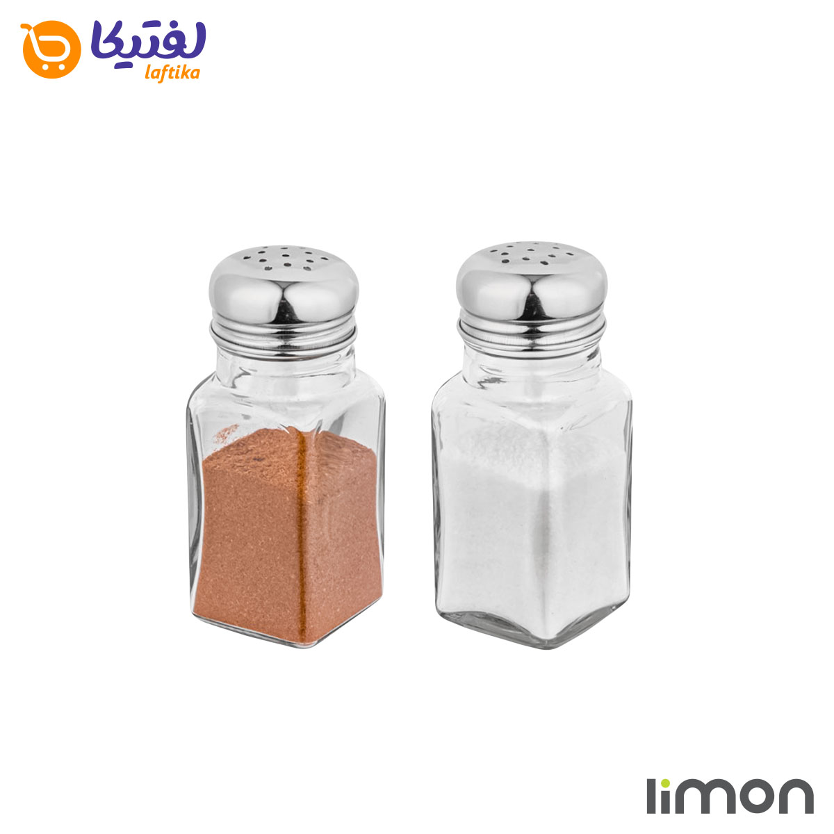 نمک پاش چهارگوش شیشه ای دو عددی درب استیل لیمون