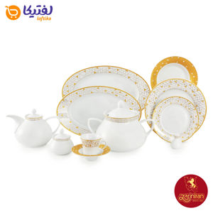 سرویس با کیفیت چینی زرین شهرزاد طرح ژئومتریکال طلایی12 نفره 108 پارچه