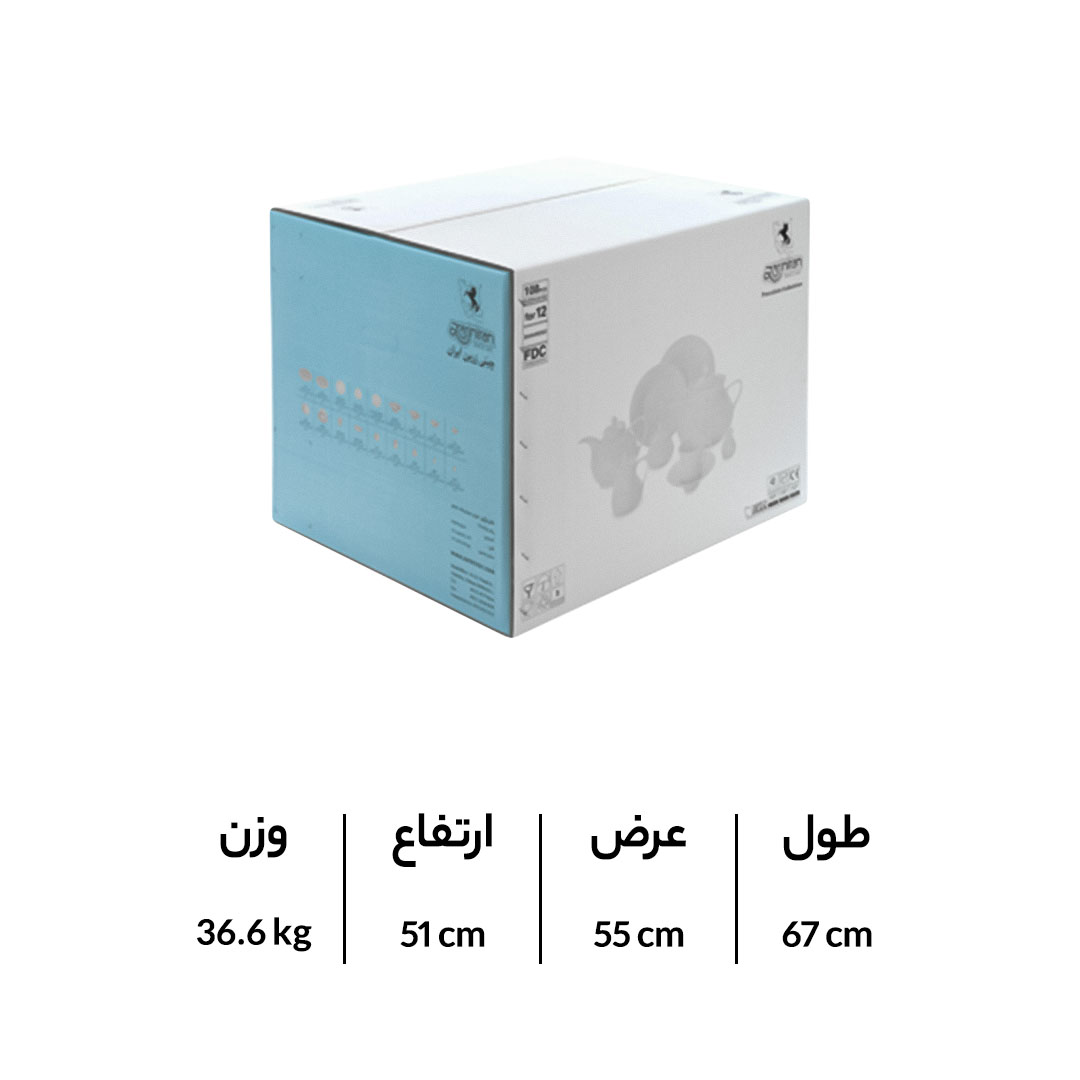 بسته بندی سرویس چینی زرین شهرزاد طرح ژئومتریکال طلایی12 نفره 108 پارچه