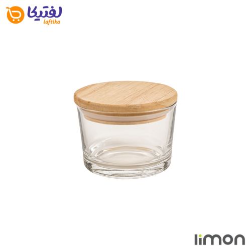 ظرف شیشه ای دربدار کادویی درب چوبی لیمون با طراحی کاربردی