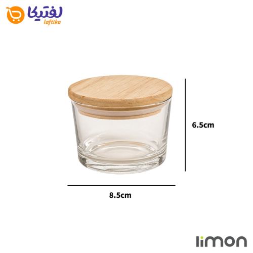 ظرف شیشه ای دربدار 190 میلی لیتر کادویی درب چوبی لیمون