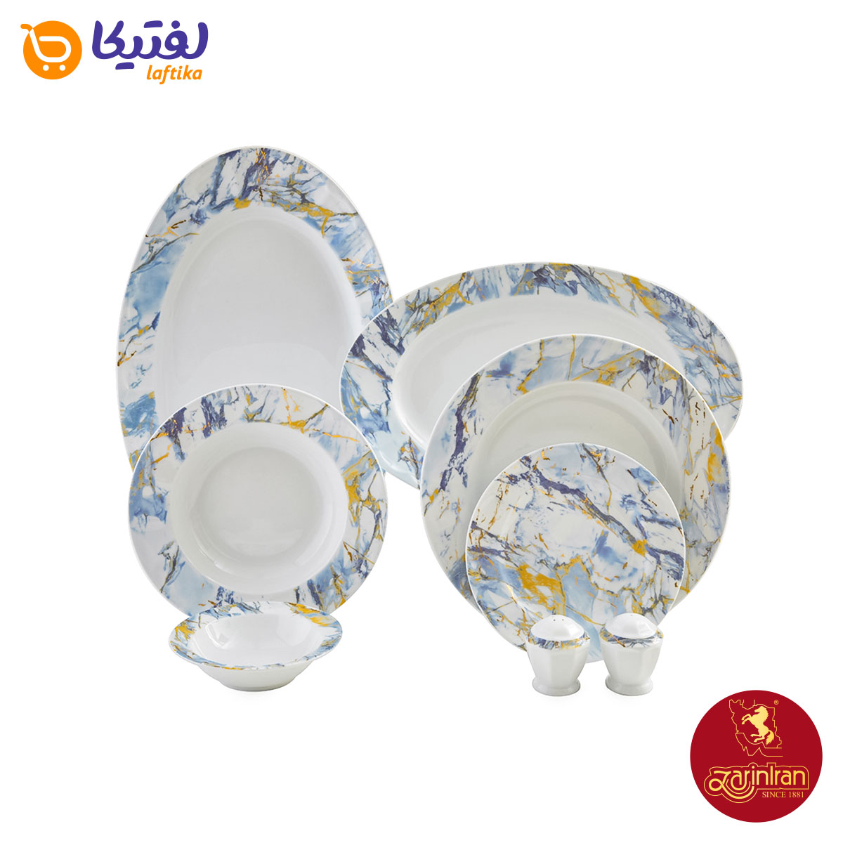 قیمت سرویس چینی زرین نئوکلاسیک طرح گلداستون 12 نفره 103 پارچه