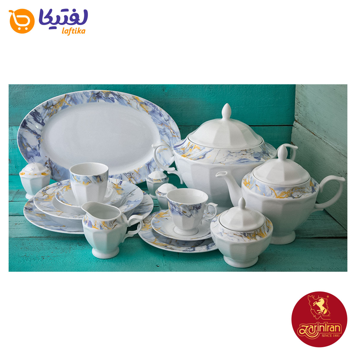 اقلام سرویس چینی زرین نئوکلاسیک طرح گلداستون 12 نفره 103 پارچه