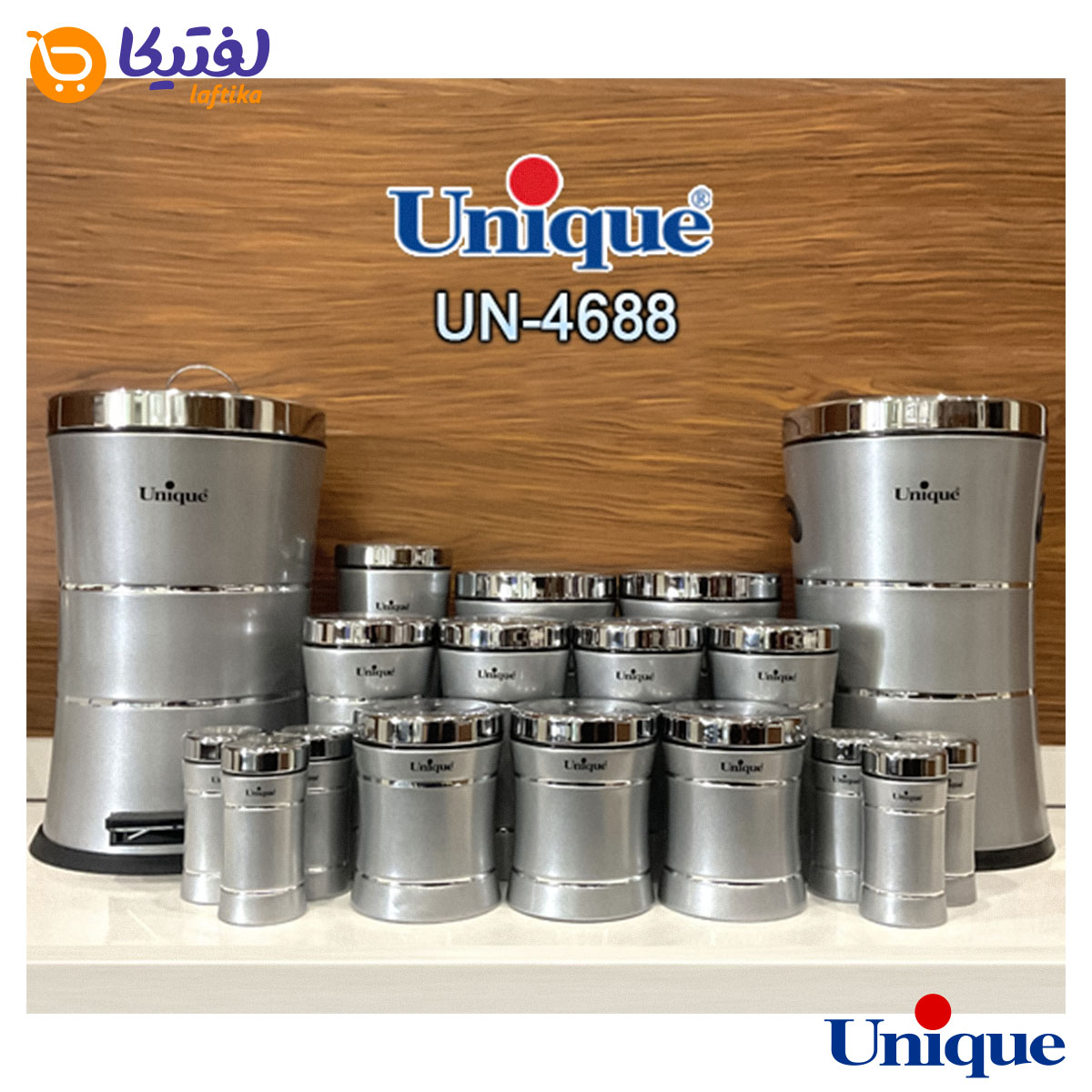 سرویس آشپزخانه 18 پارچه کمر باریک خطی نقره ای استیل یونیک UN-4688