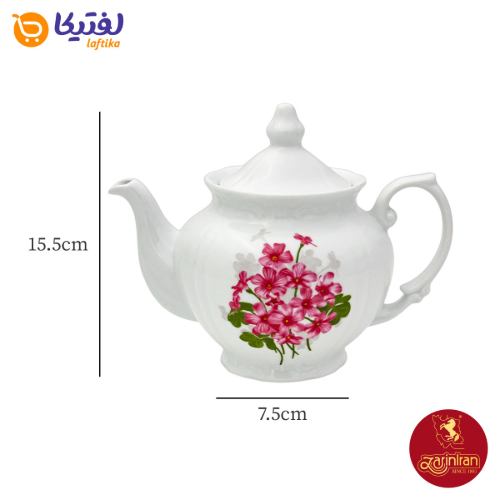 قوری چینی زرین چهار ترک طرح یاس صورتی سایز 5