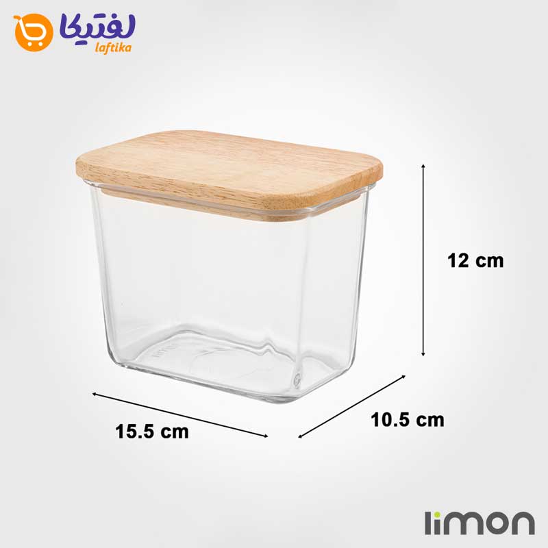ظرف شیشه ای 920 میلی لیتر درب چوبی لیمون کد 2188