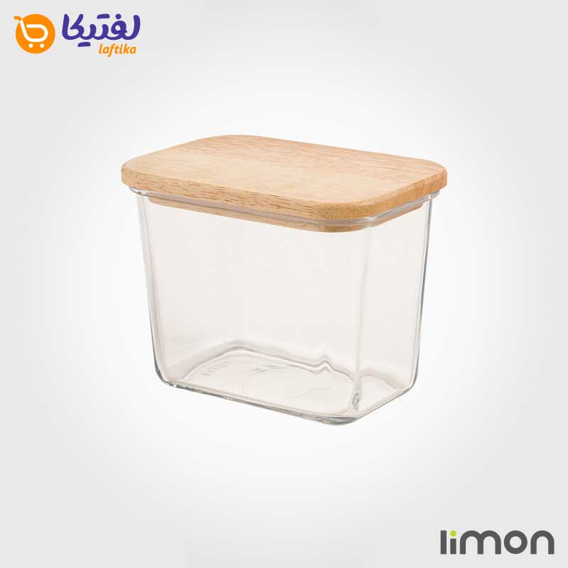 ظرف شیشه ای 920 میلی لیتر درب چوبی لیمون کد 2188