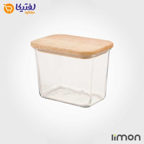 ظرف شیشه ای 920 میلی لیتر درب چوبی لیمون کد 2188