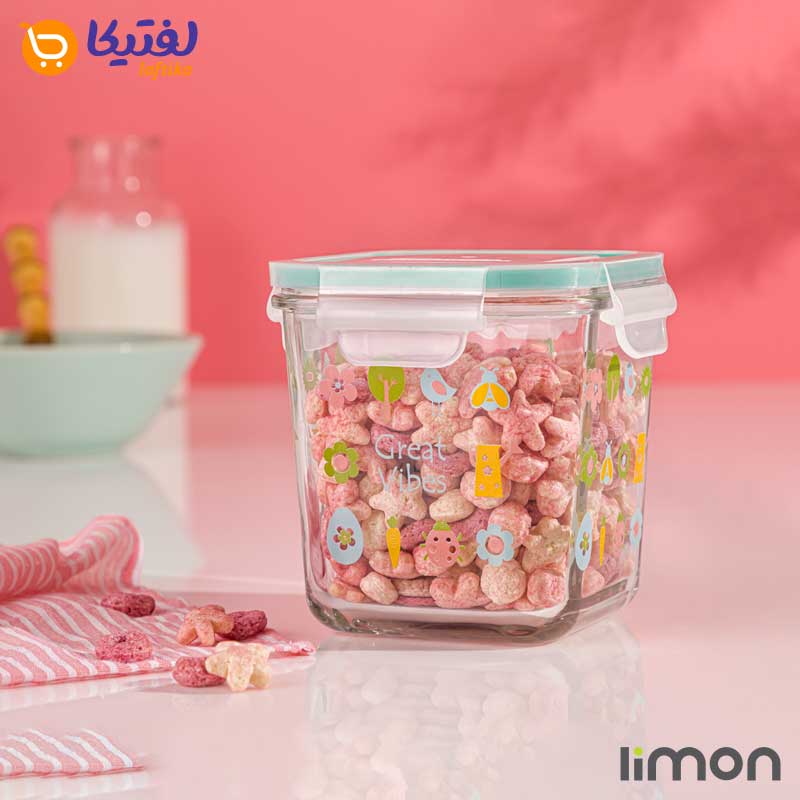 ظرف شیشه ای مربع دربدار لیمون 860 میلی لیتری چاپی 2110