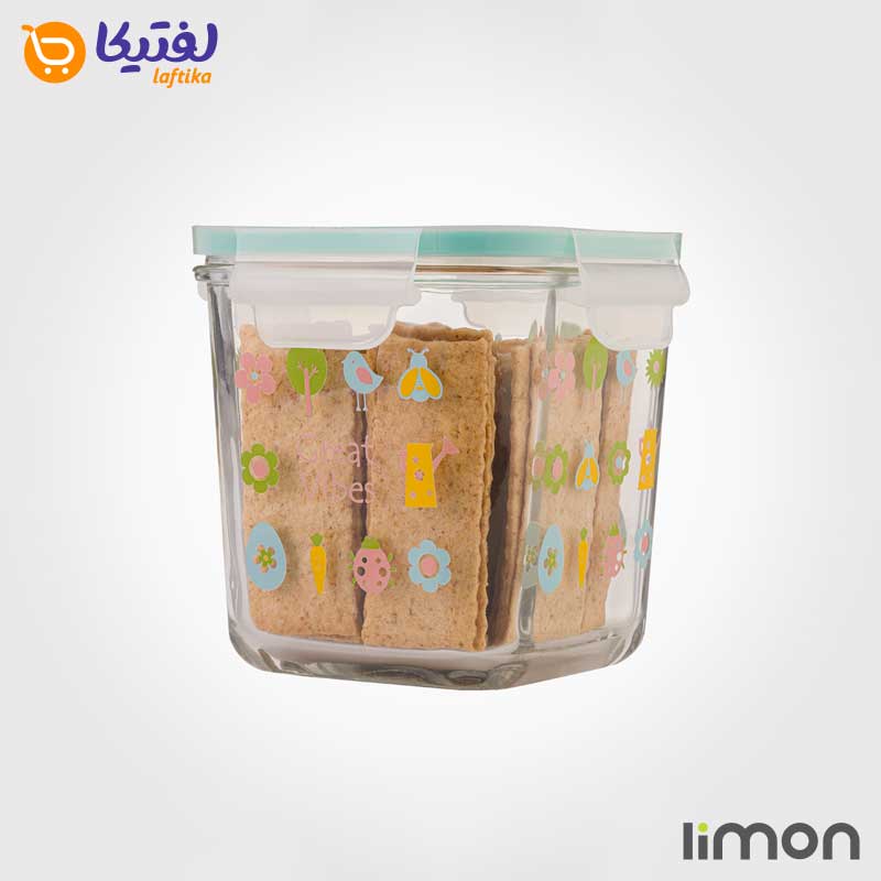 ظرف شیشه ای مربع دربدار لیمون 860 میلی لیتری چاپی 2110