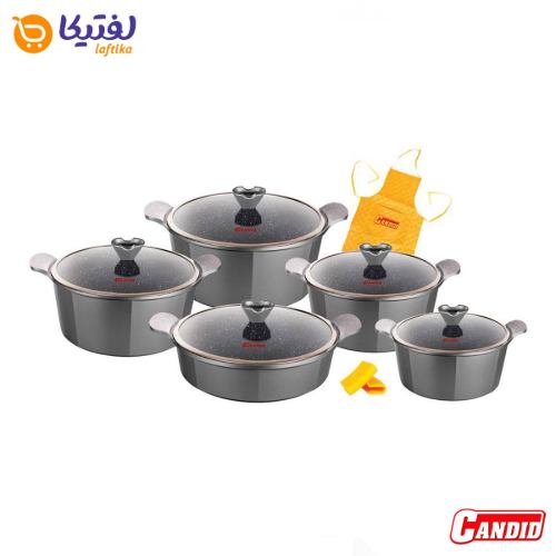 سرویس قابلمه بایوگرانیت 10 پارچه کاندید مدل اسکار رنگ دودی