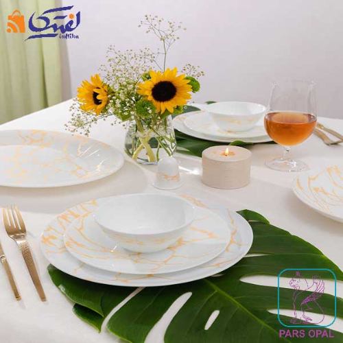 خرید سرویس آرکوپال 28 پارچه پارس اپال طرح ماربل طلایی کد 917