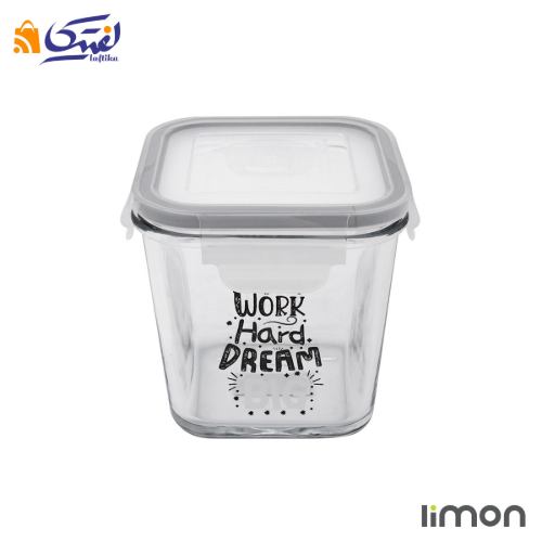 ظرف شیشه ای لیمون مربع دربدار 860 میلی لیتری چاپی 2110