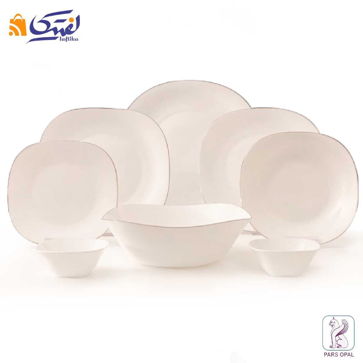 سرویس 28 پارچه پارس اپال مدل سفید مربع لب طلا