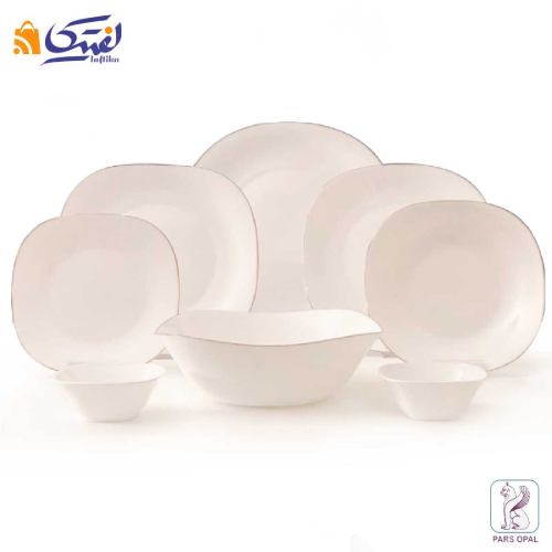 سرویس 28 پارچه پارس اپال مدل سفید مربع لب طلا