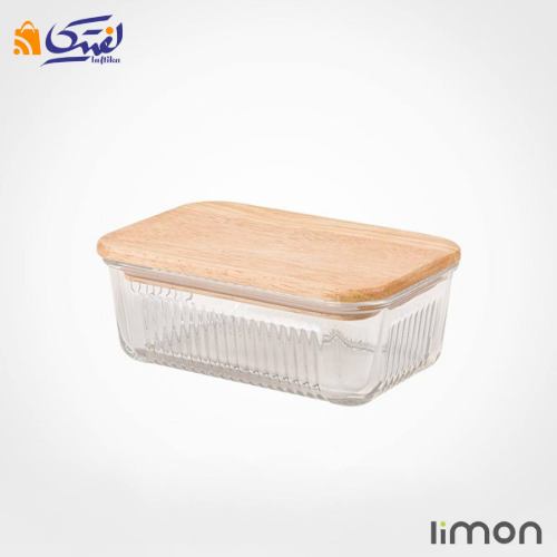 ظرف شیشه ای شیاردار 450 میلی لیتر درب چوبی لیمون 2190