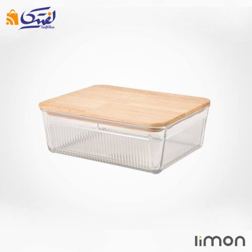 ظرف شیشه ای شیاردار 1.1 لیتر درب چوبی لیمون 2191
