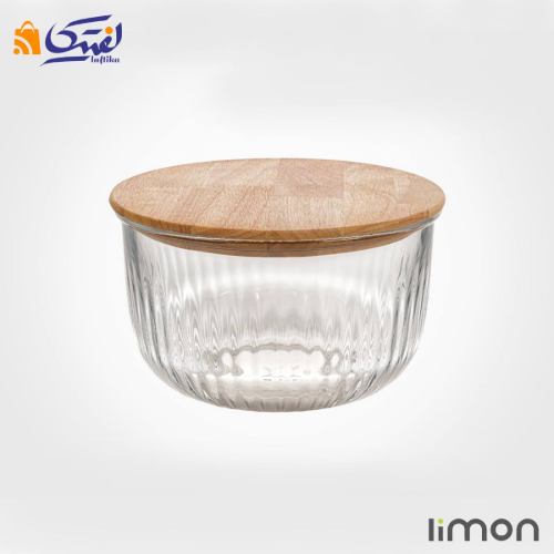 کاسه گرد شیشه ای لیمون 1.8 لیتر درب چوبی - تضمینی
