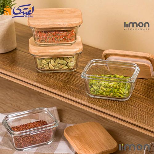 ظرف شیشه ای 180 میلی لیتر درب چوبی لیمون 2187